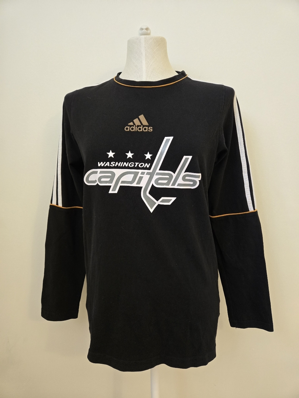 Adidas Washington Capitals Long Sleeve Tee Black Striped Sleeve Size Medium